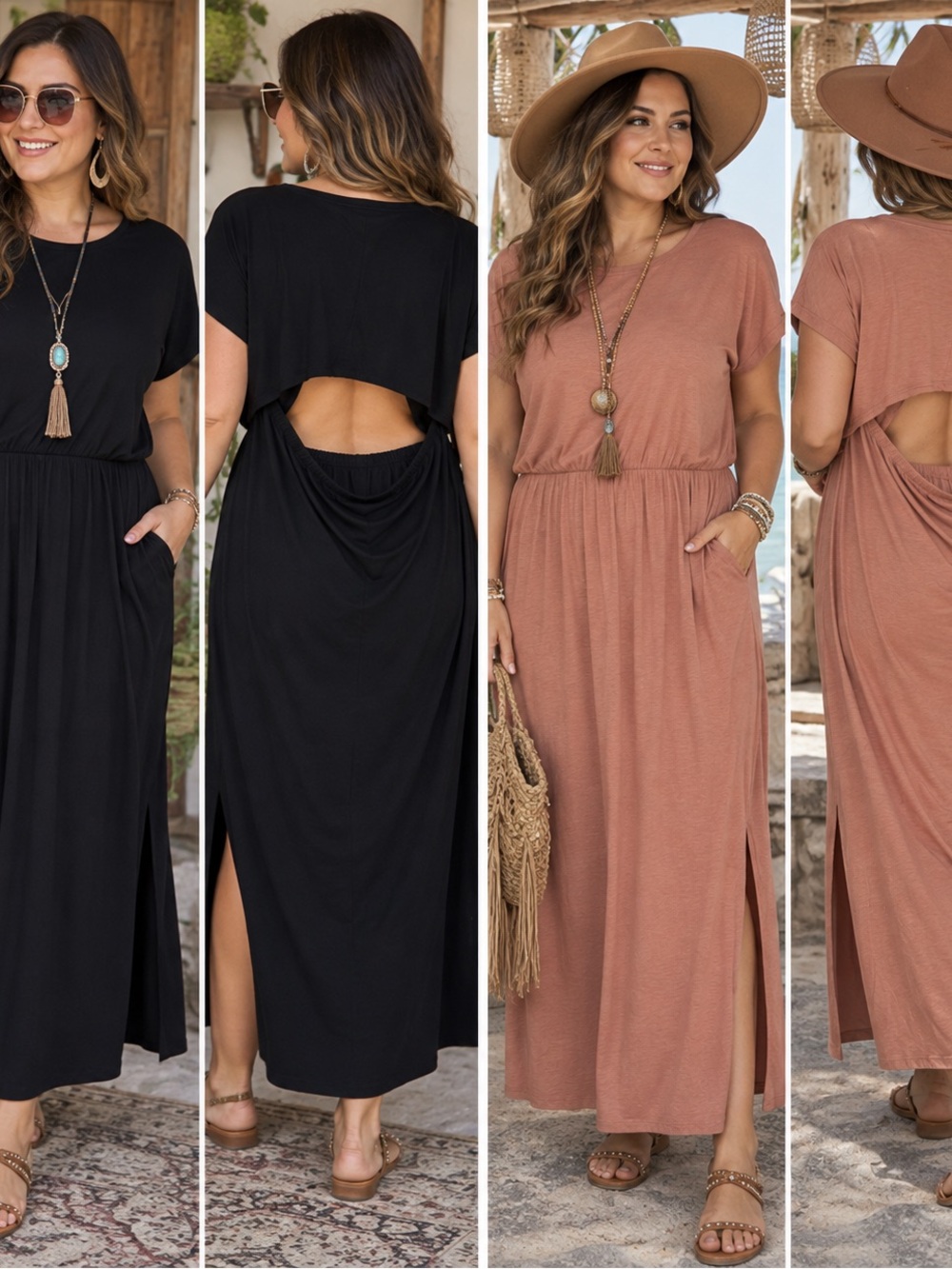 Old Navy Open-Back Maxi Dress in Black and Rust